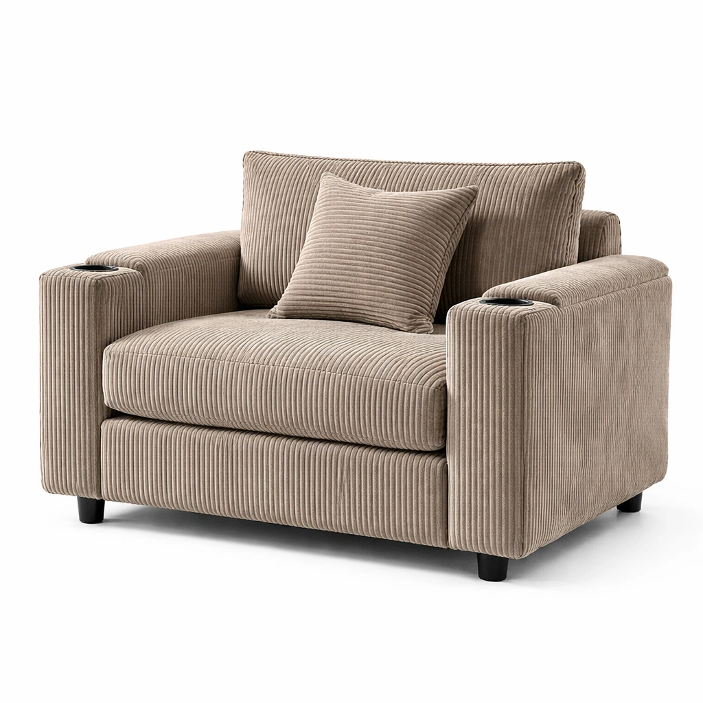 Sessel Cord Stoff Braun Komfort Armlehne